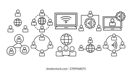 Conjunto de ilustración de icono de red plana
