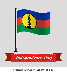 Dia da Independência da Nova Caledônia Plano com Bandeira Acenando