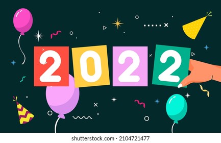 Plantilla de tarjeta de felicitación plana para el año 2022