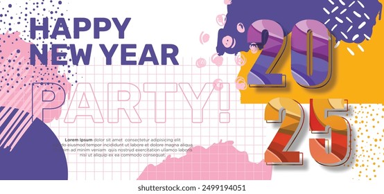 Flat new year 2025 horizontal banner template for celebrate new year 2025