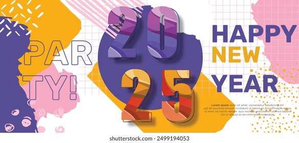 Flat new year 2025 horizontal banner template for celebrate new year 2025