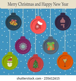 Flat new year icons set. Vector illustration