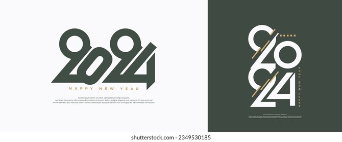 diseño de números de año nuevo plano con estilo numérico simple y color muy sutil, ilustración vectorial con logo de etiqueta verde y blanco para diario, portátil y calendario.