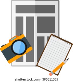 Flat news icon with journalistic items. Eps 10 