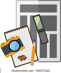Flat news icon with journalistic items. Eps 10 