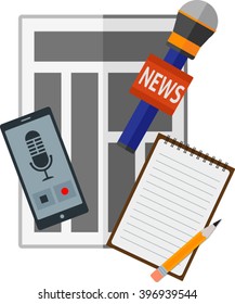 Flat news icon with journalistic items. Eps 10 