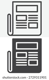 Icono plano de la página principal del periódico establecido en línea, contorno y estilo sólido. Signo y Vector de trazo editable para el ícono de noticias diarias, medios impresos e ícono de prensa.