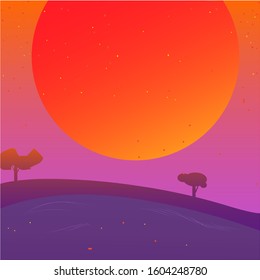 flat night in the desert landscape design. simple vector