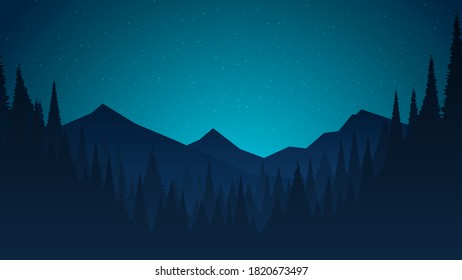 Flat night landscape with hills and starry sky