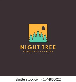 Flat night tree logo design