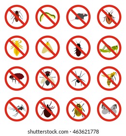Flat no insect sign icons set. Universal no insect sign icons to use for web and mobile UI, set of basic no insect sign elements isolated vector illustration