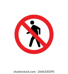 Flat no pedestrians traffic warning sign icon