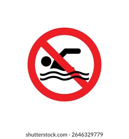 Flat no swimming area warning sign icon