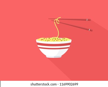 Flat noodle ramen vector flat illustration. Illustration of Asian traditional food, noodles icon.