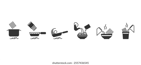 Flat noodles icon. Instant noodle making and noodle dish in flat icon style. Simple vector bowl of noodles flat icon in transparent background.