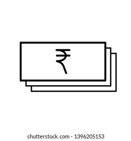 Flat note icon. Paper money with money sign of India. Vector illustration.