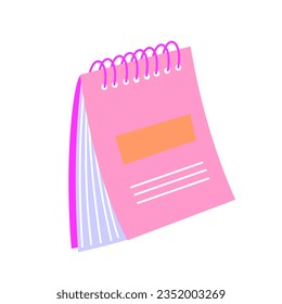 Un cuaderno plano al estilo de las caricaturas aislado de fondo blanco.