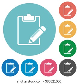 Flat notepad icon set on round color background.