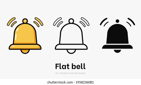 Conjunto de ilustración vectorial de campana de notificación plana. Juego de campanas para ui y smartphone. Conjunto de símbolos de timbre para la notificación