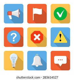 Flat notification icons with long shadows. Vector illustration