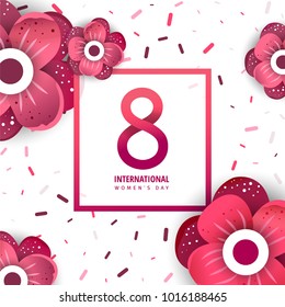 Flat number 8 with gradient paper cut flowers vector illustration. for your banner, greeting card, video, poster. Trendy Design Template. 