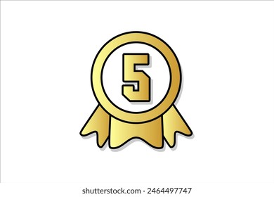 Ilustración plana de diseño de Plantilla de logotipo de etiqueta de campeón de logro número cinco ganador