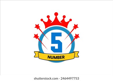 Ilustración plana de diseño de Plantilla de logotipo de etiqueta de campeón de logro número cinco ganador