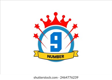 Flat number nine rank winner achievement champion award label logo template design illustration