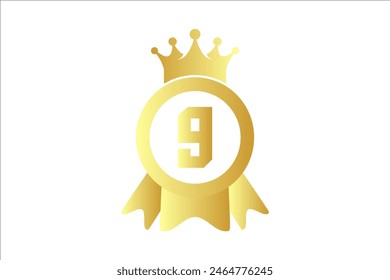 Flat number nine rank winner achievement champion award label logo template design illustration