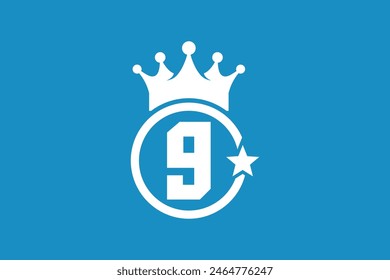 Flat number nine rank winner achievement champion award label logo template design illustration