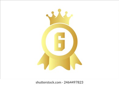 Flat number six winner achievement champion award label logo template design illustration