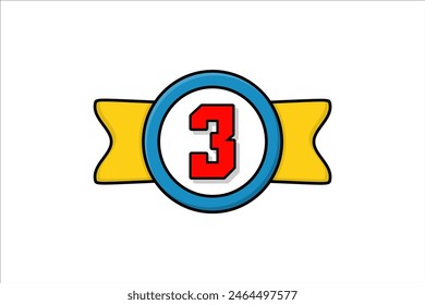 Flat number three third winner achievement champion award label logo template design illustration