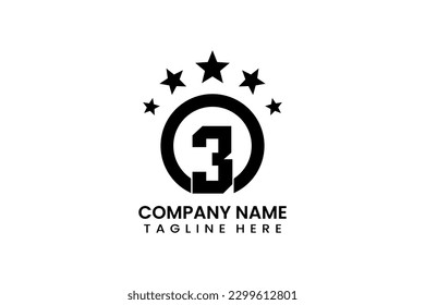Ilustración de diseño vectorial del logotipo de la etiqueta de logro del número tres ganador