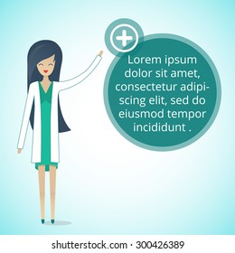 Flat nurse vector illustration with place for text. Medical concept. Vector illustration.