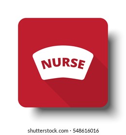 Flat Nurse web icon on red button with drop shadow