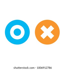 Flat O And X Rounded Shape Icons, Blue Circle And Orange Cross, Vector, Isolated On White Background