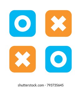 Flat O And X Rounded Square Shape Icons, Blue Circle And Orange Cross, Vector, Isolated On White Background