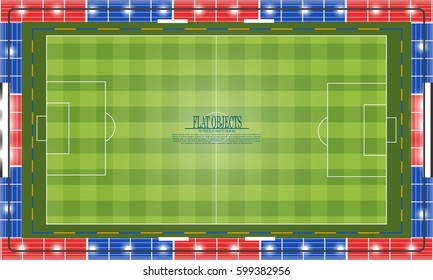 Flat object design set, soccer stadium, football top view