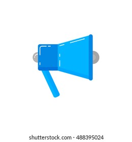 Flat object on white background with highlights. Megaphone Icon. Loudspeaker. peakerphone.Megaphone.An isolated object in modern style.Fashion style.To talk with a large number of people.Blue bullhorn