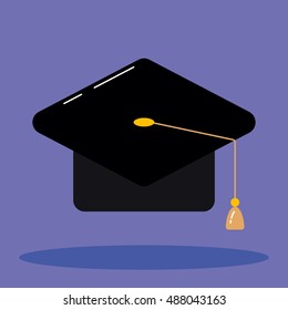 Flat object with shadow on purple background. Graduation cap. Hat vector illustration in the flat style. Academic caps set.Headdress of the graduate isolated on the backdrop. Education vector design