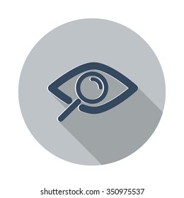 Flat Observe icon with long shadow on grey circle