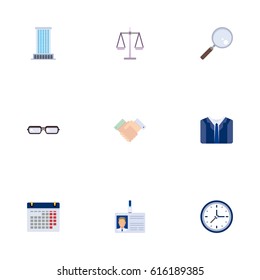 Flat Office, Costume, Id Card And Other Vector Elements. Set Of Career Flat Symbols Also Includes Search, Deal, Watch Objects.