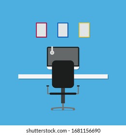 Flat office desk design. Vector illustration