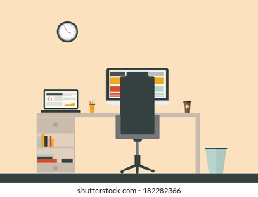 Flat Office with devices. Vector illustration