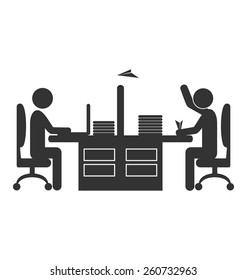 Flat office icon worker with paper plane isolated on white background
