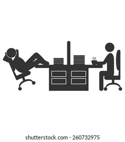 Flat office icon with workers on coffee break isolated on white background