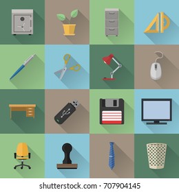 flat office icons with long shadow effect. file is in eps10 format.