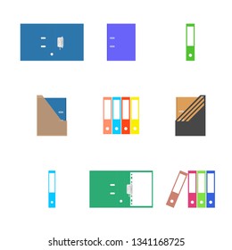 Flat office icons, set of different cardboard folders. Isolated on white background, vector illustration.