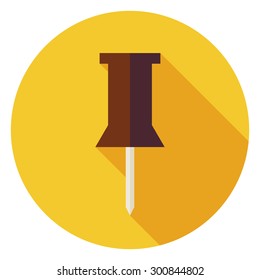 Flat Office Paper Pin Circle Icon with Long Shadow. Business and Office Supplies Vector illustration. Office Life Tool Object. 