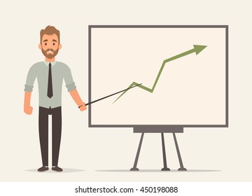 Flat Office Worker Making a Presentation. Vector Illustration